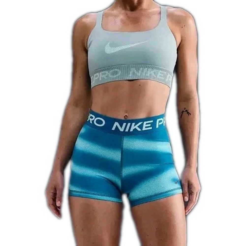 Women's Size M Nike Pro 3" Striped Shorts Training Running Compressio Green Ab.